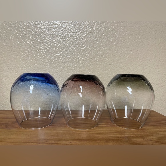 3 Pier 1 Blue Plum & Avocado colors of Crackle Glass Stemless Wine Glasses 16oz. - Picture 8 of 9